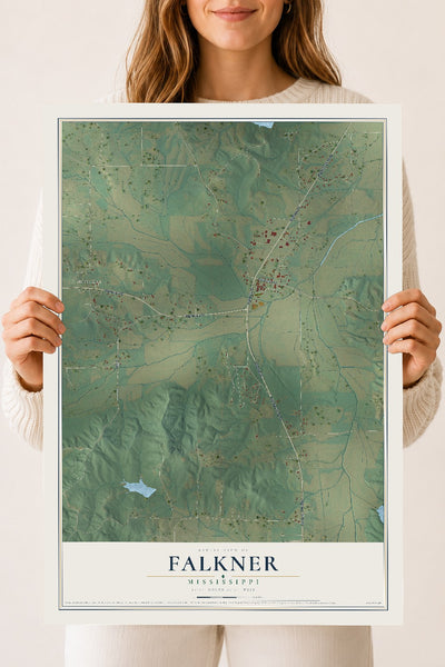 Map of Falkner, Mississippi, 18 x 24 inch unframed archival matte print