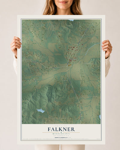 Map of Falkner, Mississippi, 24 x 36 inch unframed archival matte print