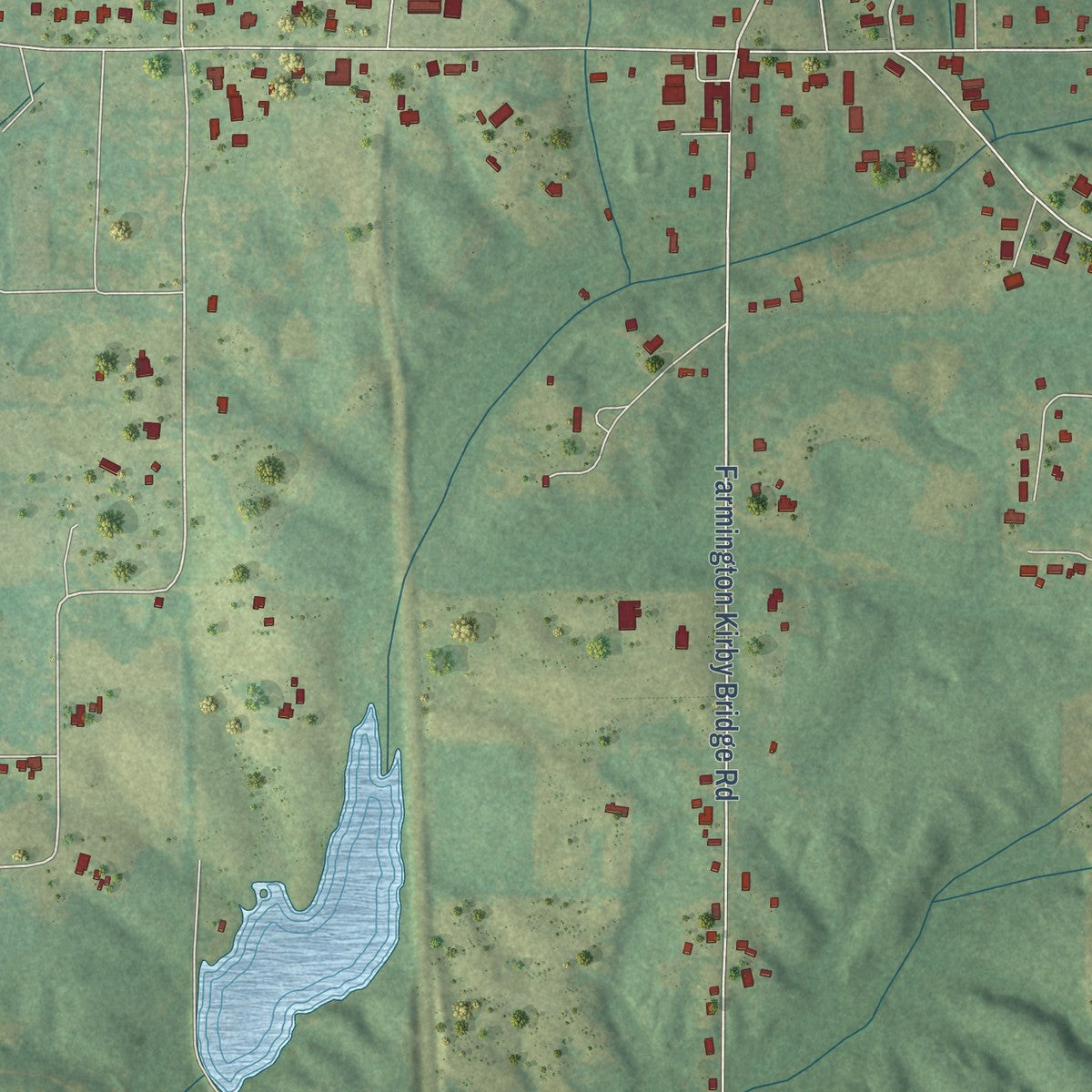Second close-up of the map of Farmington, Mississippi print showing more streets and buildings