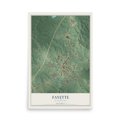 Map of Fayette, Mississippi, 12 x 18 inch unframed archival matte print
