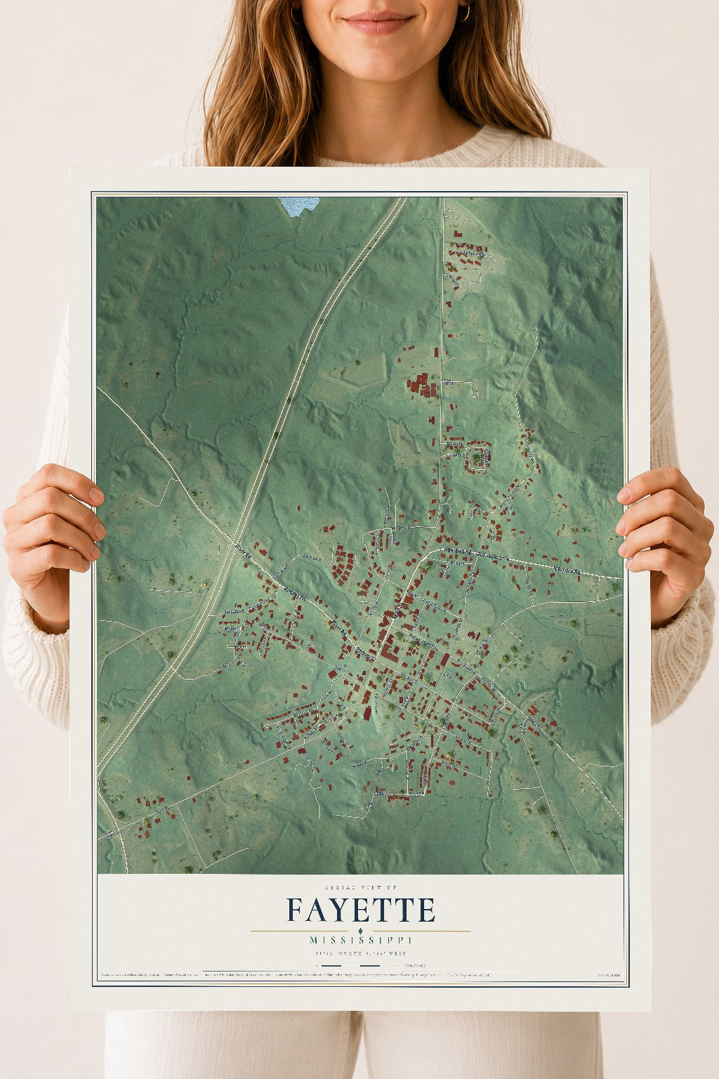 Map of Fayette, Mississippi, 18 x 24 inch unframed archival matte print