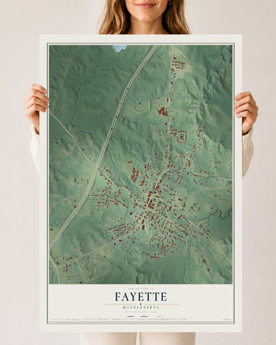 Map of Fayette, Mississippi, 24 x 36 inch unframed archival matte print