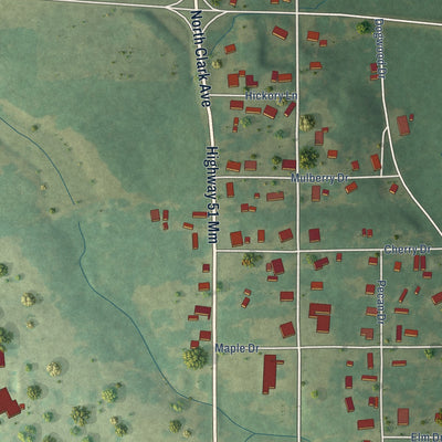 Close-up of the map of Fernwood, Mississippi print showing street and building detail