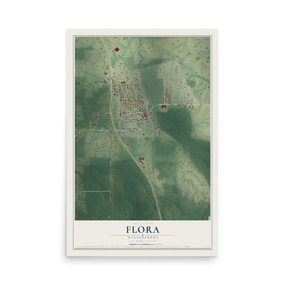 Map of Flora, Mississippi, 12 x 18 inch unframed archival matte print