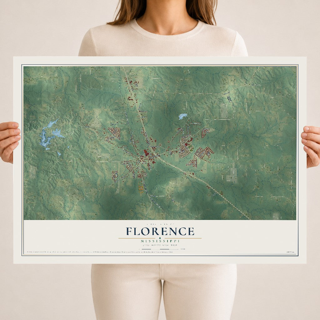 Map of Florence, Mississippi, 18 x 24 inch unframed archival matte print