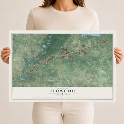 Map of Flowood, Mississippi, 12 x 18 inch unframed archival matte print