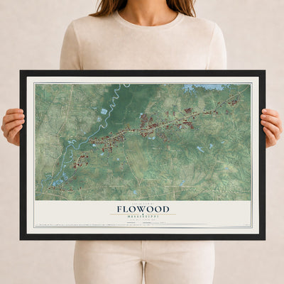 Map of Flowood, Mississippi, 12 x 18 inch print in a black wood frame