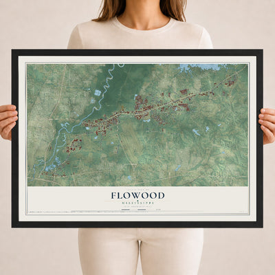 Map of Flowood, Mississippi, 18 x 24 inch print in a black wood frame