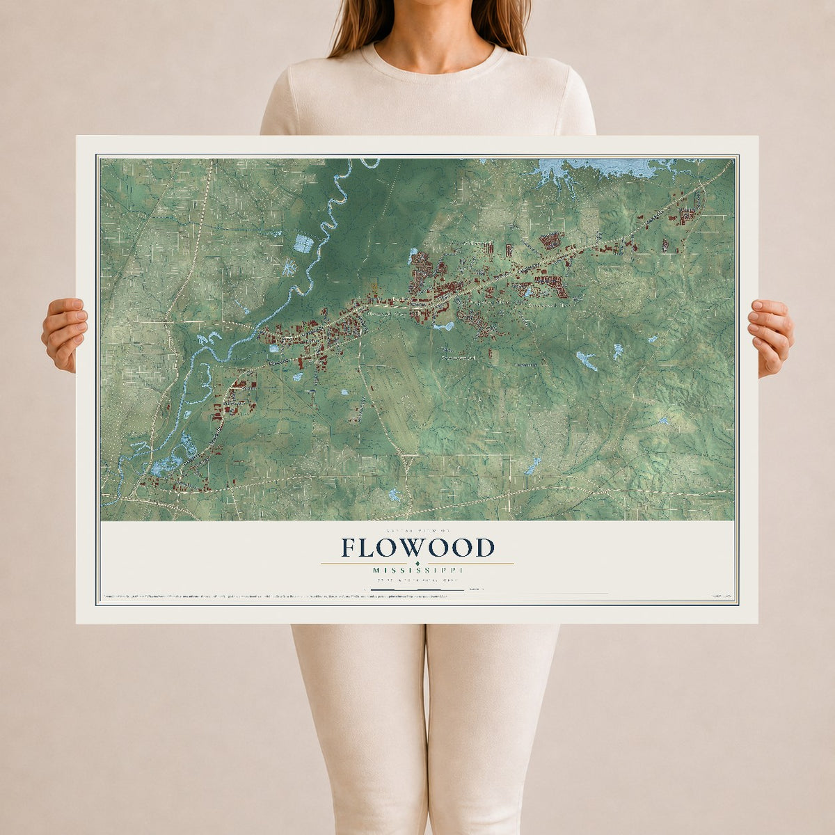 Map of Flowood, Mississippi, 24 x 36 inch unframed archival matte print