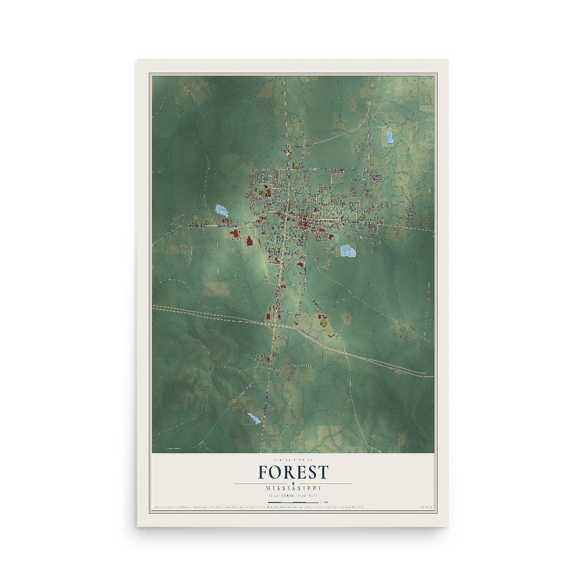 Map of Forest, Mississippi, 12 x 18 inch unframed archival matte print
