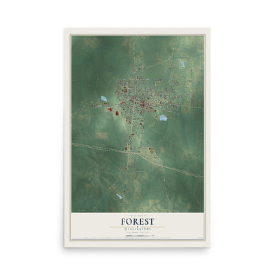 Map of Forest, Mississippi, 12 x 18 inch unframed archival matte print