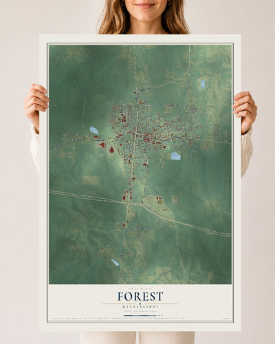 Map of Forest, Mississippi, 24 x 36 inch unframed archival matte print