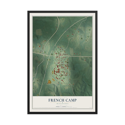 Map of French Camp, Mississippi, 12 x 18 inch print in a black wood frame