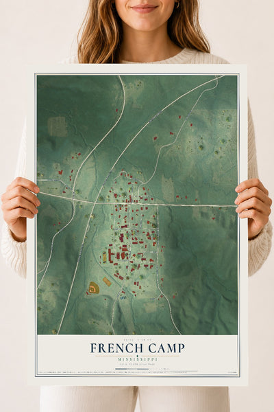 Map of French Camp, Mississippi, 18 x 24 inch unframed archival matte print
