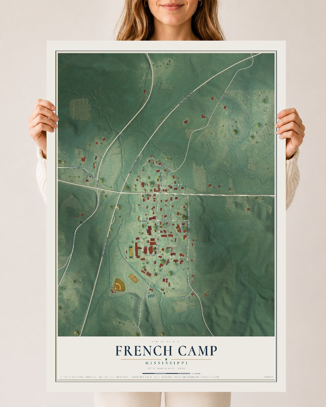 Map of French Camp, Mississippi, 24 x 36 inch unframed archival matte print