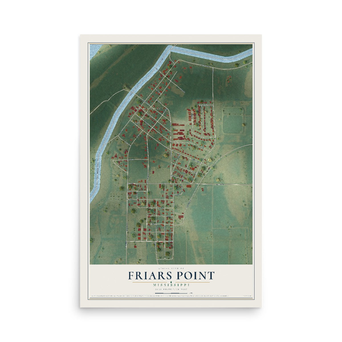Map of Friars Point, Mississippi, 12 x 18 inch unframed archival matte print