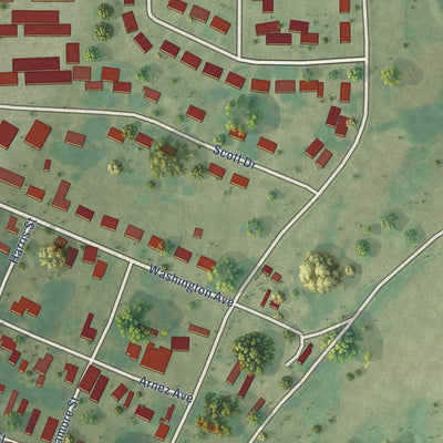 Close-up of the map of Friars Point, Mississippi print showing street and building detail