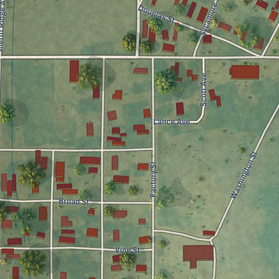 Second close-up of the map of Friars Point, Mississippi print showing more streets and buildings