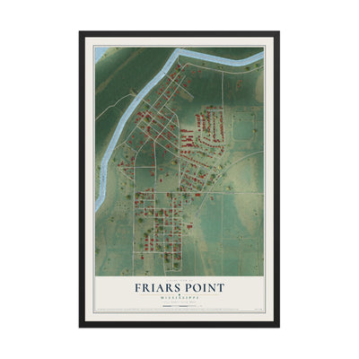 Map of Friars Point, Mississippi, 12 x 18 inch print in a black wood frame
