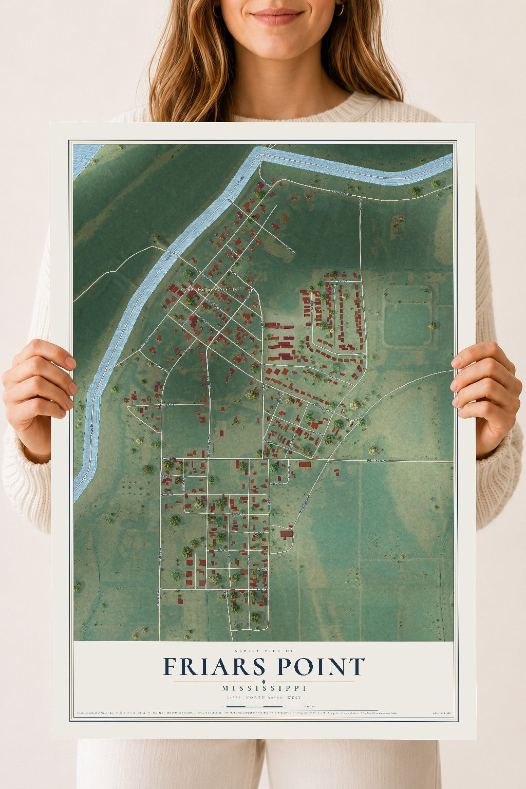 Map of Friars Point, Mississippi, 18 x 24 inch unframed archival matte print