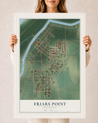 Map of Friars Point, Mississippi, 24 x 36 inch print in a white wood frame