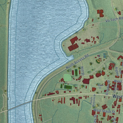 Second close-up of the map of Fulton, Mississippi print showing more streets and buildings