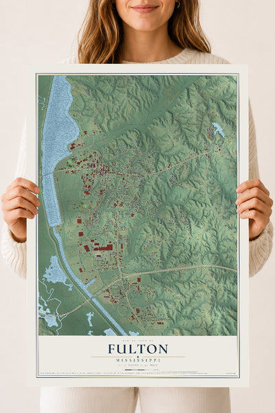 Map of Fulton, Mississippi, 18 x 24 inch unframed archival matte print