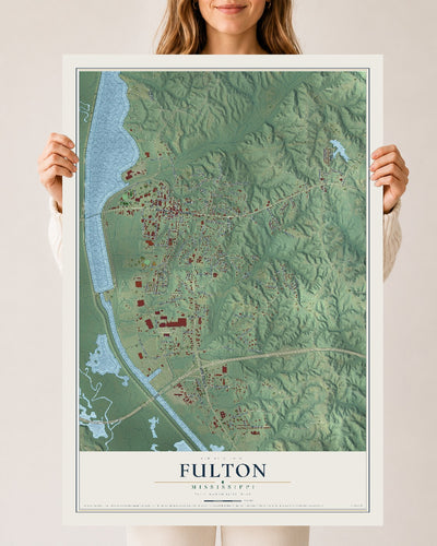 Map of Fulton, Mississippi, 24 x 36 inch unframed archival matte print