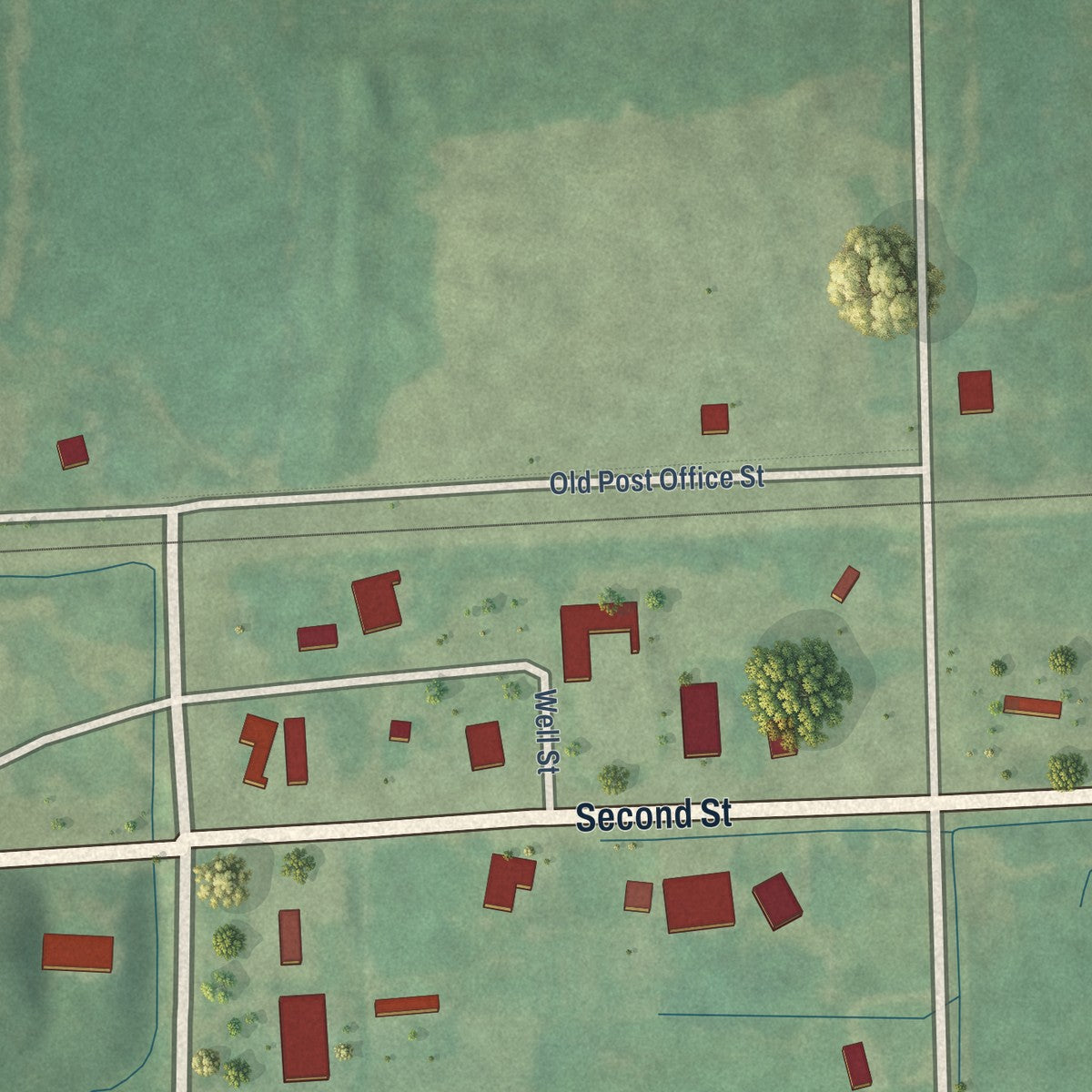 Close-up of the map of Gattman, Mississippi print showing street and building detail