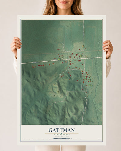 Map of Gattman, Mississippi, 24 x 36 inch unframed archival matte print