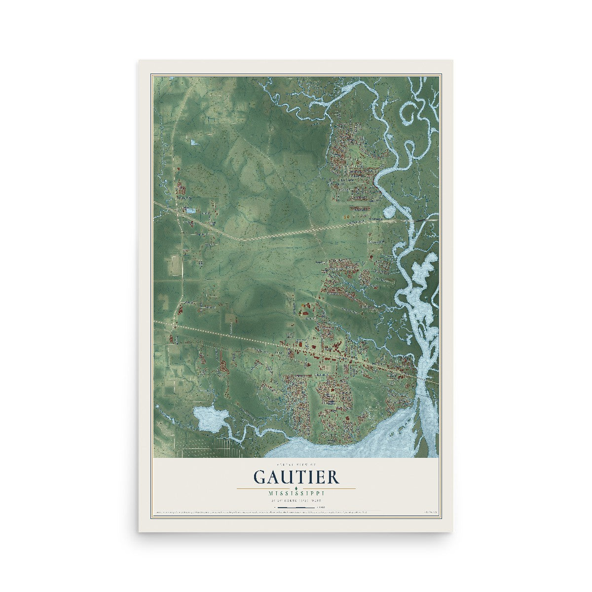 Map of Gautier, Mississippi, 12 x 18 inch unframed archival matte print