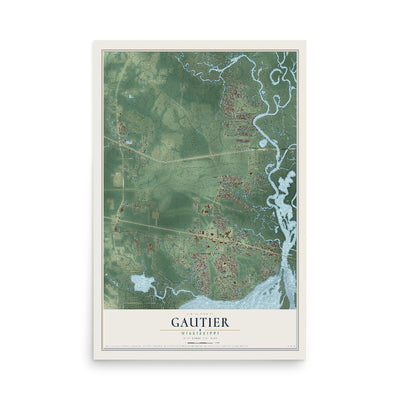 Map of Gautier, Mississippi, 12 x 18 inch unframed archival matte print