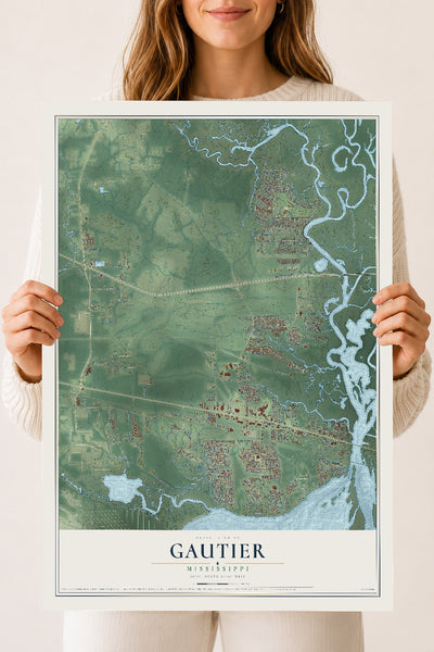 Map of Gautier, Mississippi, 18 x 24 inch unframed archival matte print