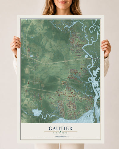 Map of Gautier, Mississippi, 24 x 36 inch unframed archival matte print