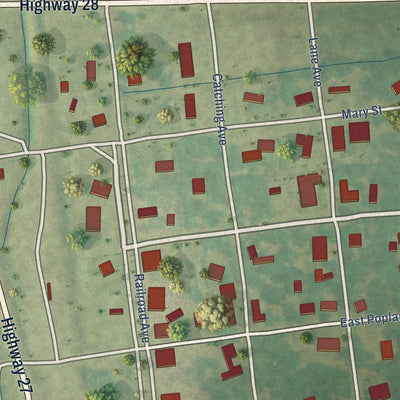 Close-up of the map of Georgetown, Mississippi print showing street and building detail