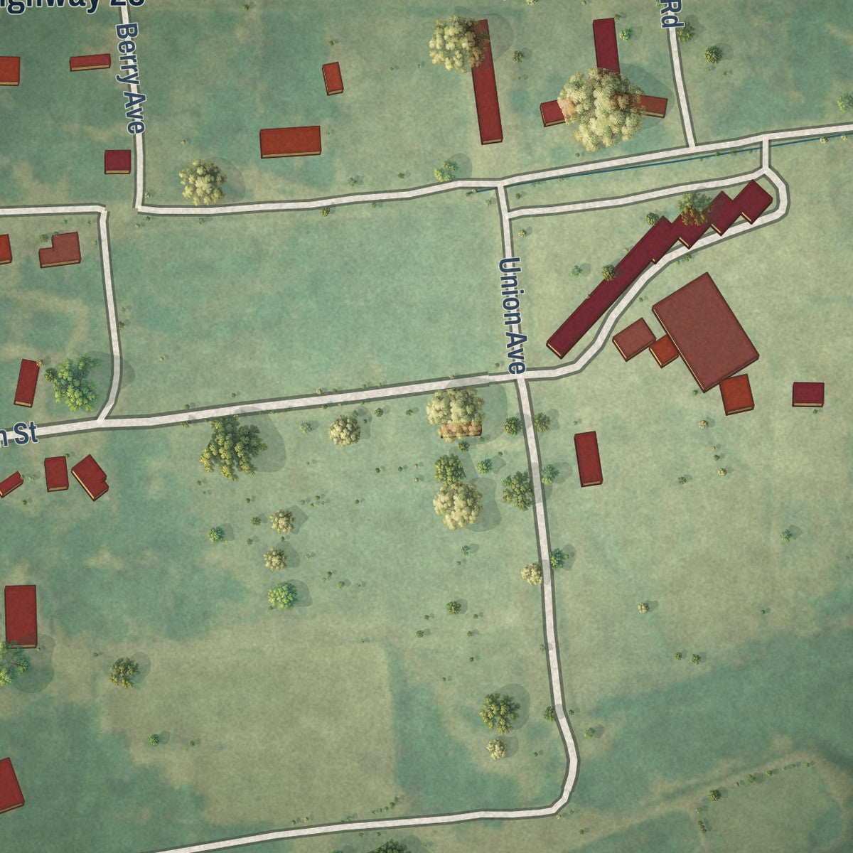 Second close-up of the map of Georgetown, Mississippi print showing more streets and buildings