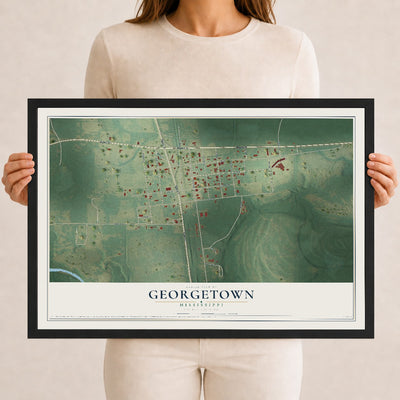Map of Georgetown, Mississippi, 12 x 18 inch print in a black wood frame