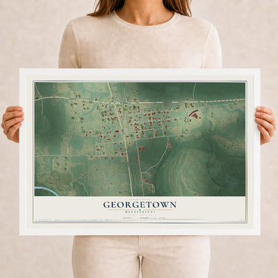Map of Georgetown, Mississippi, 12 x 18 inch print in a white wood frame