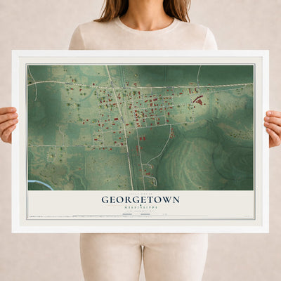 Map of Georgetown, Mississippi, 18 x 24 inch print in a white wood frame