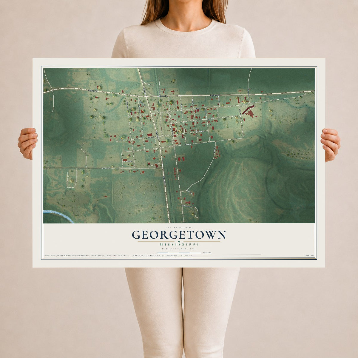 Map of Georgetown, Mississippi, 24 x 36 inch unframed archival matte print