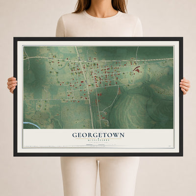 Map of Georgetown, Mississippi, 24 x 36 inch print in a black wood frame