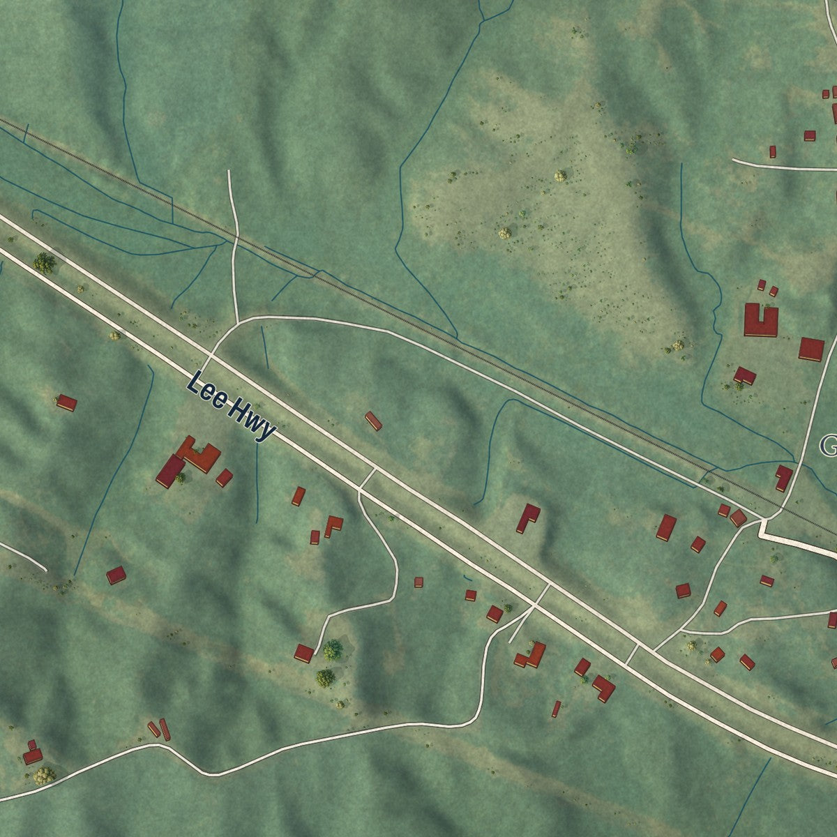 Second close-up of the map of Glen, Mississippi print showing more streets and buildings
