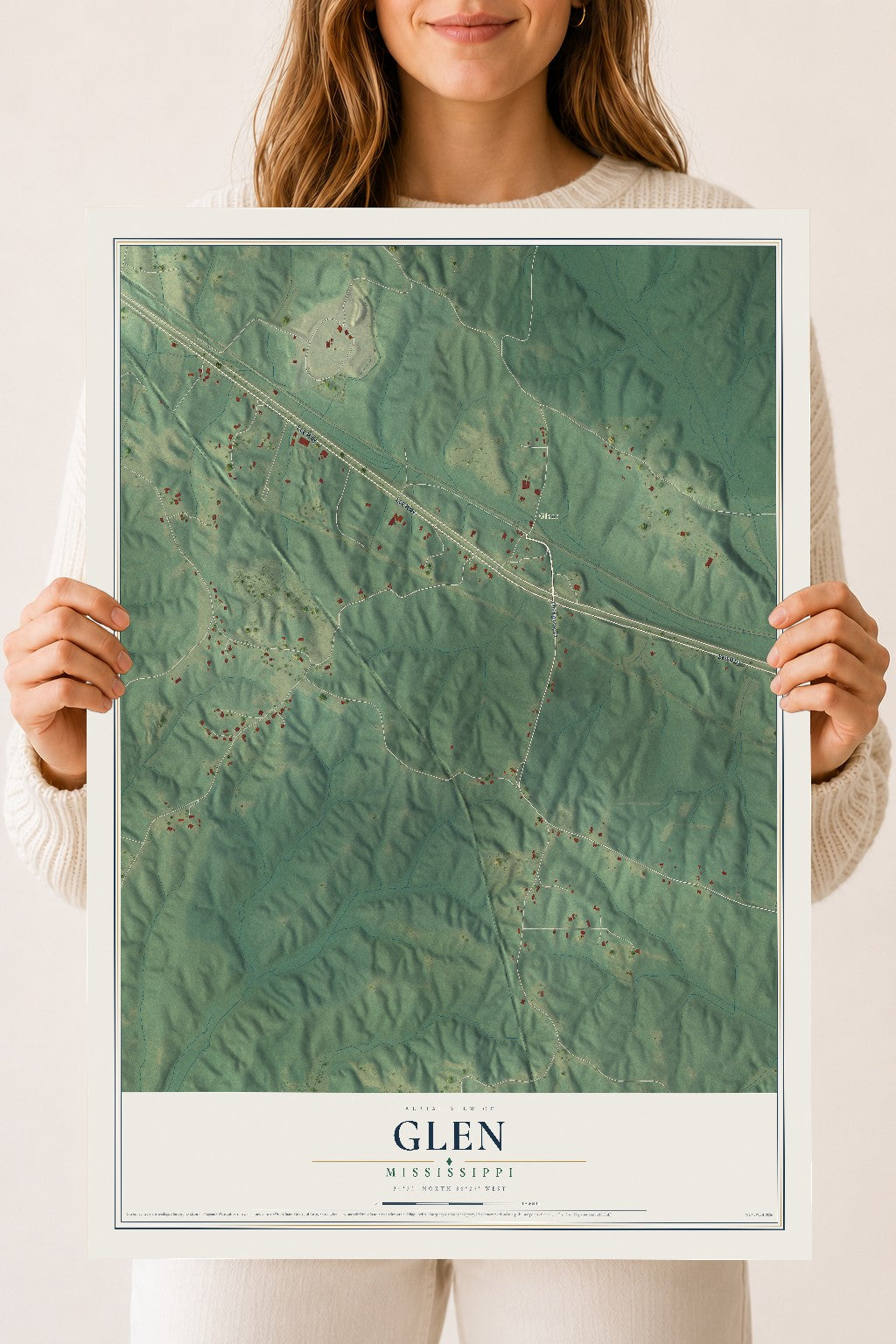 Map of Glen, Mississippi, 18 x 24 inch unframed archival matte print
