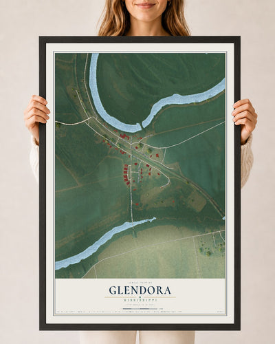 Map of Glendora, Mississippi, 24 x 36 inch print in a black wood frame