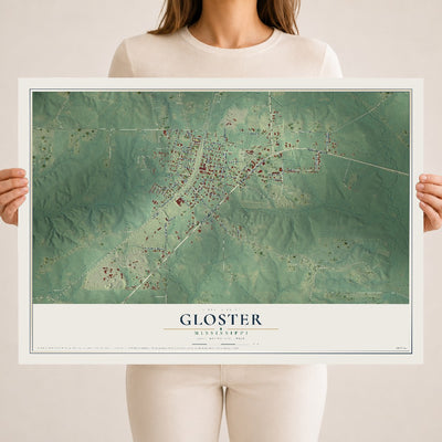 Map of Gloster, Mississippi, 18 x 24 inch unframed archival matte print