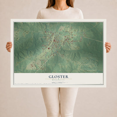 Map of Gloster, Mississippi, 24 x 36 inch unframed archival matte print
