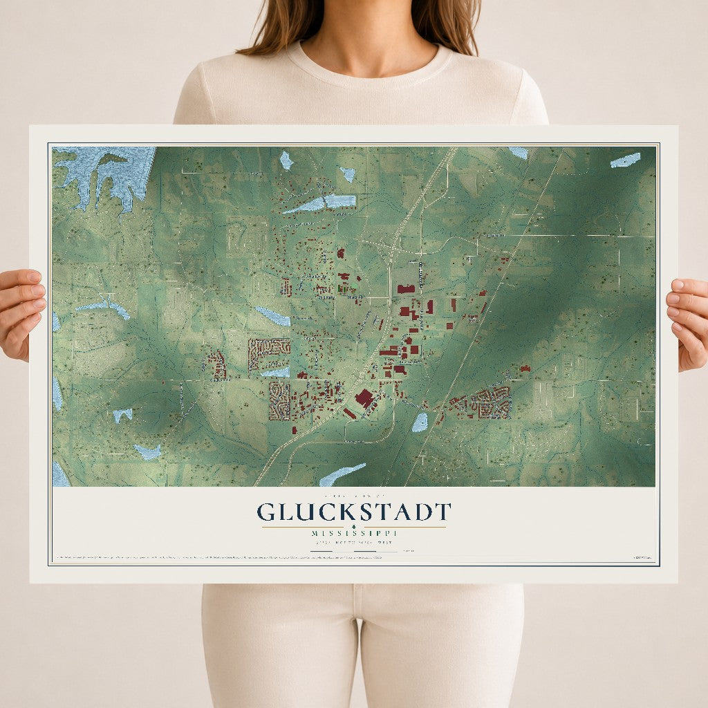 Map of Gluckstadt, Mississippi, 18 x 24 inch unframed archival matte print