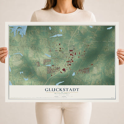 Map of Gluckstadt, Mississippi, 18 x 24 inch unframed archival matte print