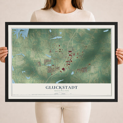 Map of Gluckstadt, Mississippi, 18 x 24 inch print in a black wood frame