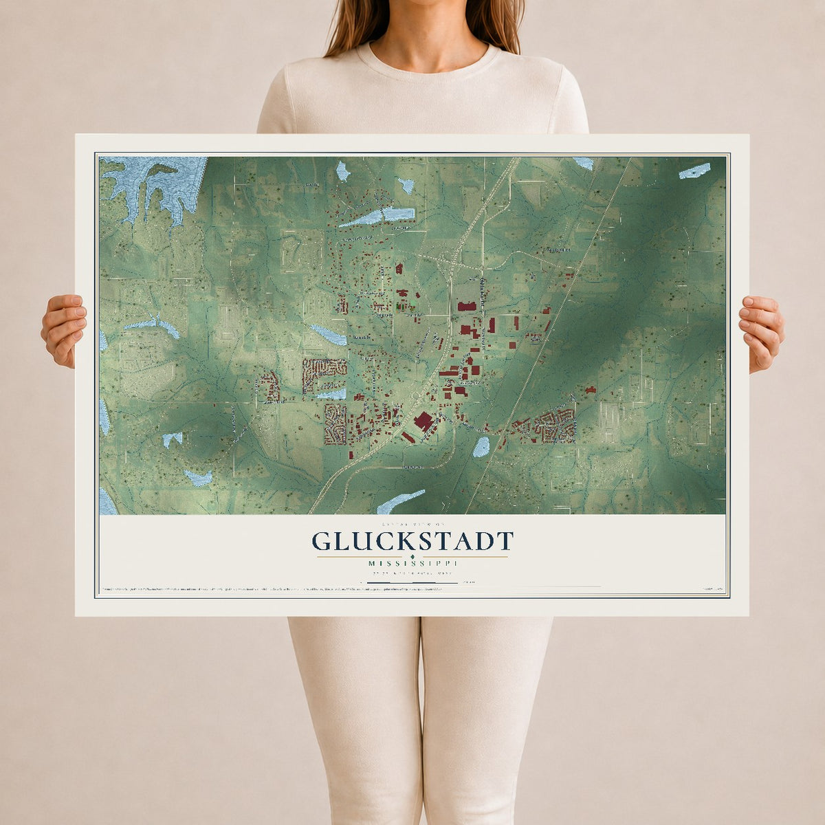 Map of Gluckstadt, Mississippi, 24 x 36 inch unframed archival matte print